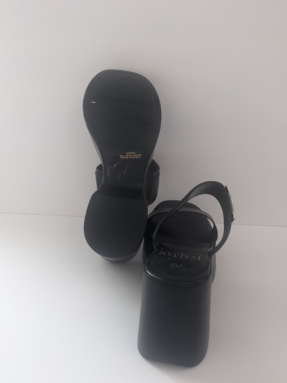 Italian Shoemakers Black Platform Slide Sandals with Silver Buckle 7 - Picture 6 of 8